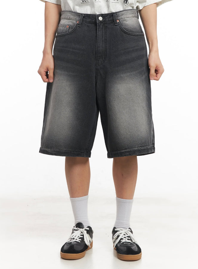 mens-wide-fit-washed-jorts-ia521 / Black