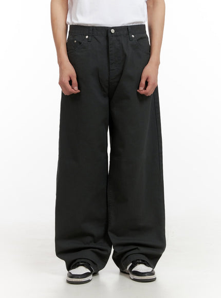 mens-solid-cotton-baggy-pants-il404 / Black