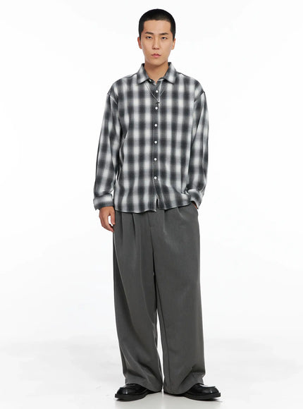 mens-checkered-button-up-shirt-is502 / Black