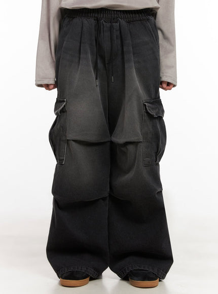 mens-wide-fit-denim-cargo-jeans-id427 / Black