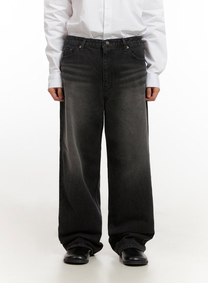 Men's Washed Relaxed-Fit Jeans ID406 in Black, size 2XL