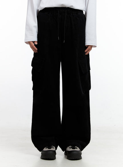 mens-refined-wide-leg-cargo-pants-in401 / Black