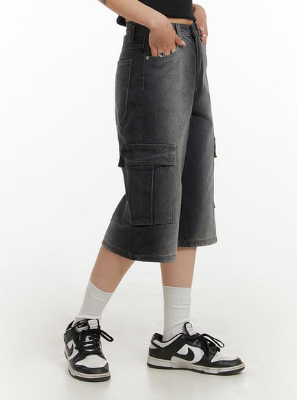 washed-cargo-denim-jorts-iy410 / Black