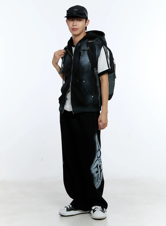 mens-grunge-tie-dye-sleeveless-hoodie-ig515 / Black