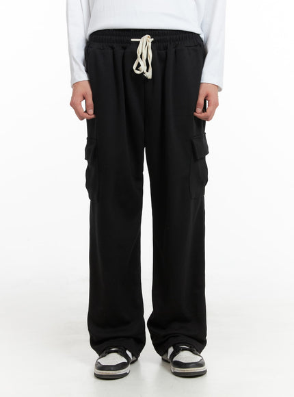 mens-solid-wide-fit-cargo-pants-ia401 / Black