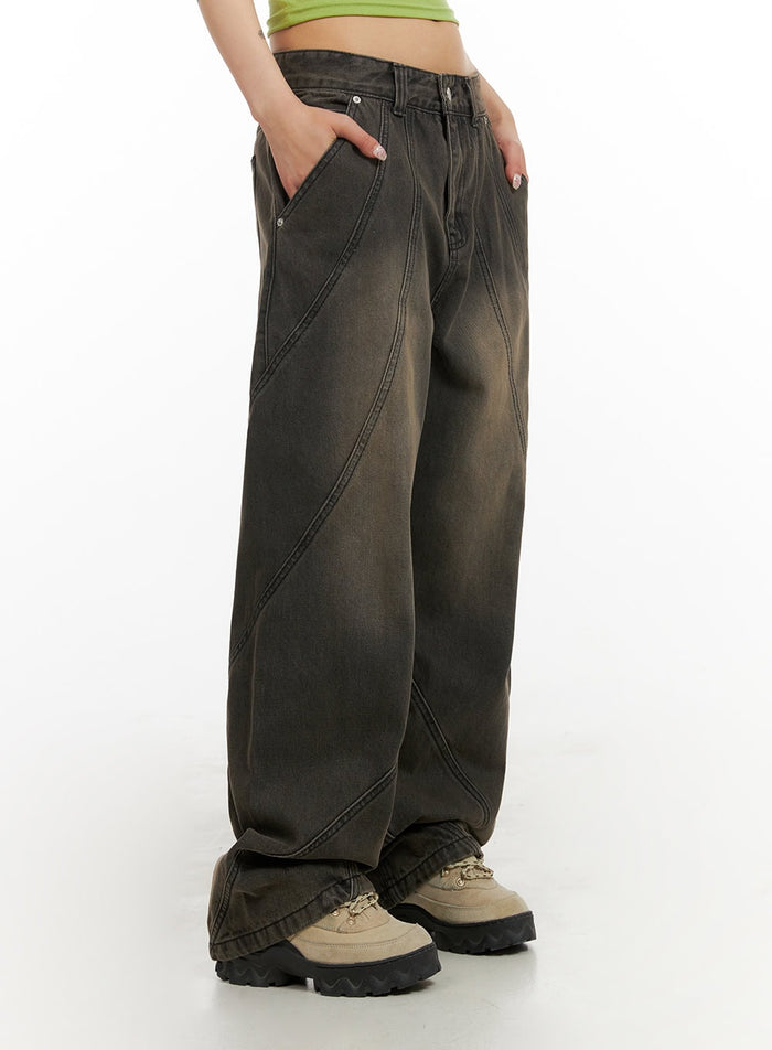 denim-washed-baggy-jeans-iy410 / Black