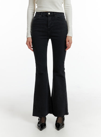 mid-waist-button-flared-jeans-if402 / Black