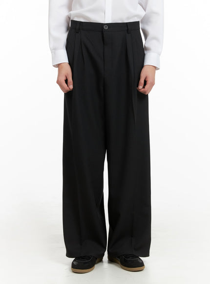 mens-pintuck-wide-fit-tailored-pants-ia402 / Black