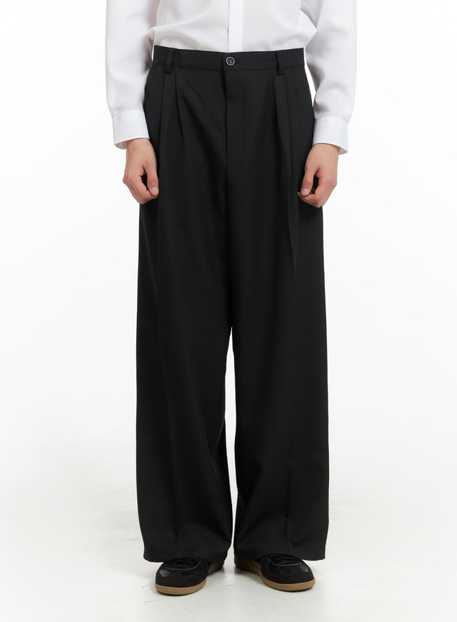 mens-pintuck-wide-fit-tailored-pants-ia402 / Black