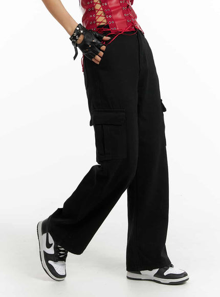 cargo-wide-leg-pants-im405 / Black