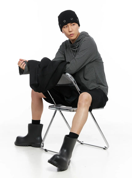 mens-ribbed-eyelet-beanie-is502 / Black