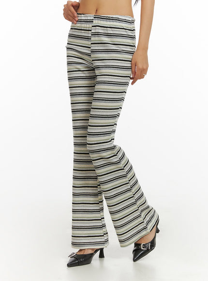 cotton-stripe-bootcut-pants-iy422 / Black