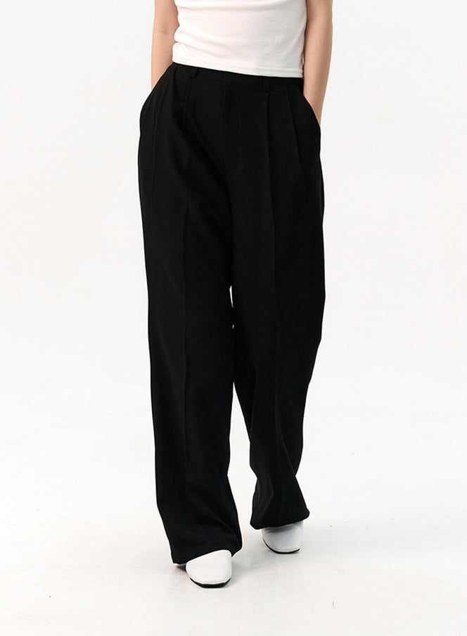 Wide-Fit Pintuck Trousers IO320 in Black, size L