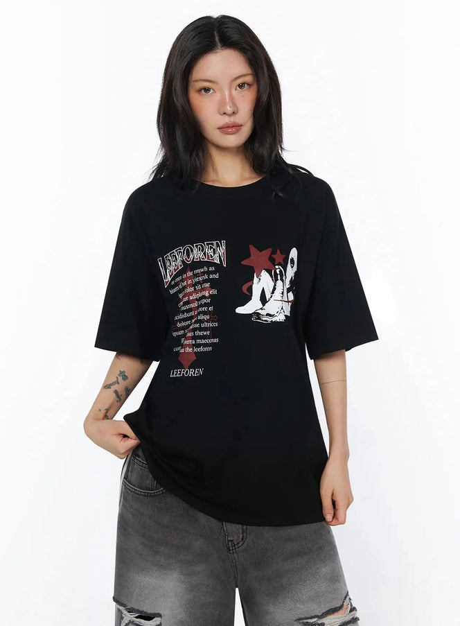 street-graphic-oversized-t-shirt-iu508 / Black