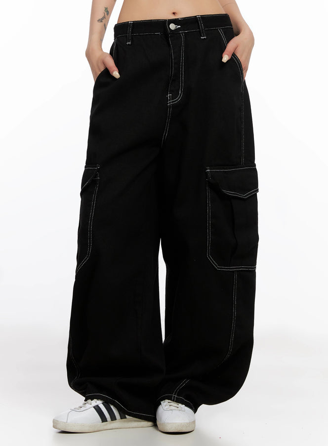 khloe-wide-utility-pants-is515 / Black