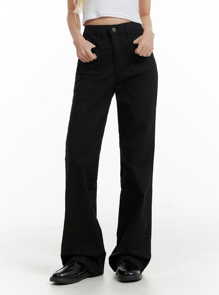 mid-waist-button-flared-trousers-if408 / Black