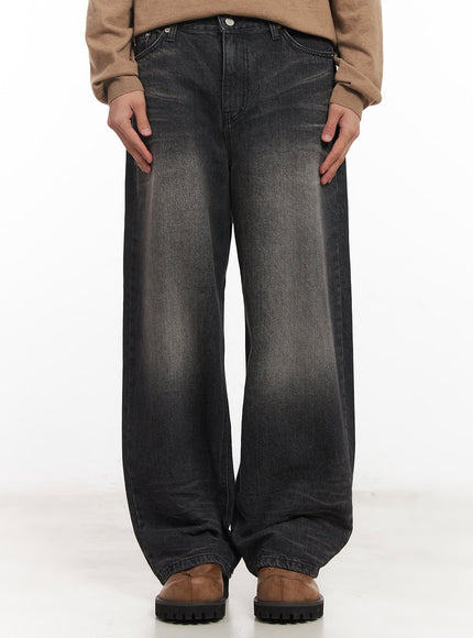 mens-washed-wide-leg-jeans-im518 / Black