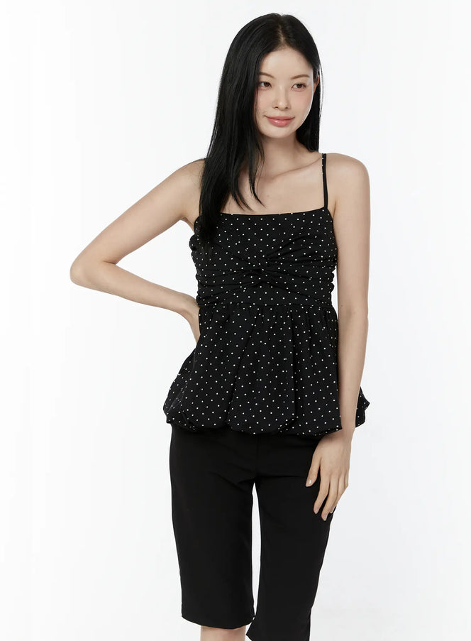 polka-dot-twist-detail-tank-top-iu505 / Black