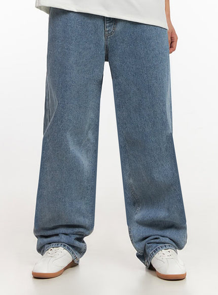 mens-washed-long-relaxed-fit-jeans-if517 / Blue