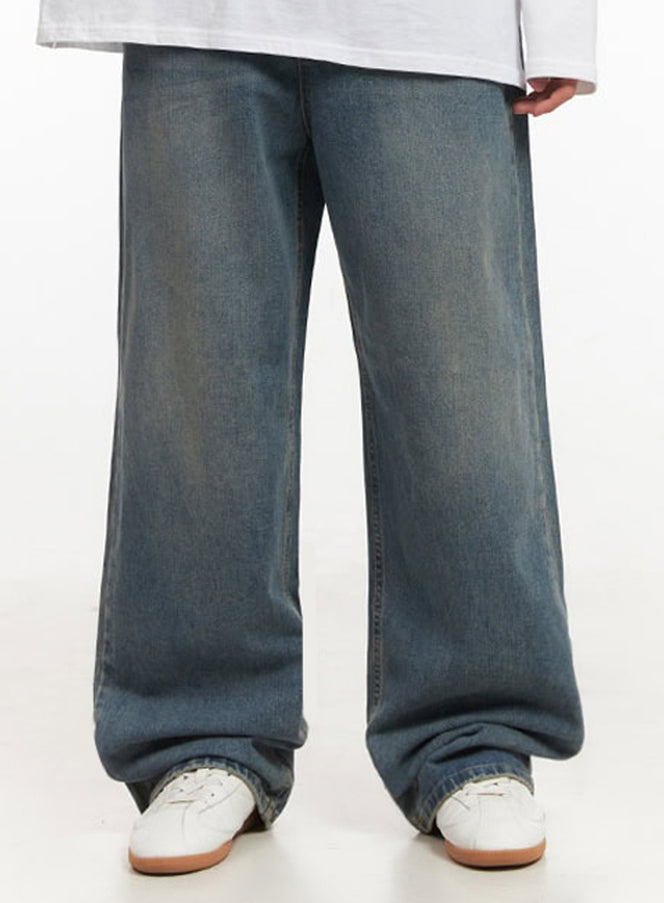 mens-washed-wide-leg-jeans-if517 / Blue