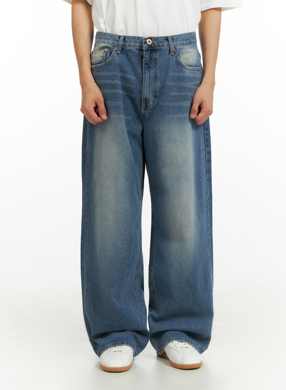 Men's Solid Baggy Jeans IU419 in Blue, size 2XL