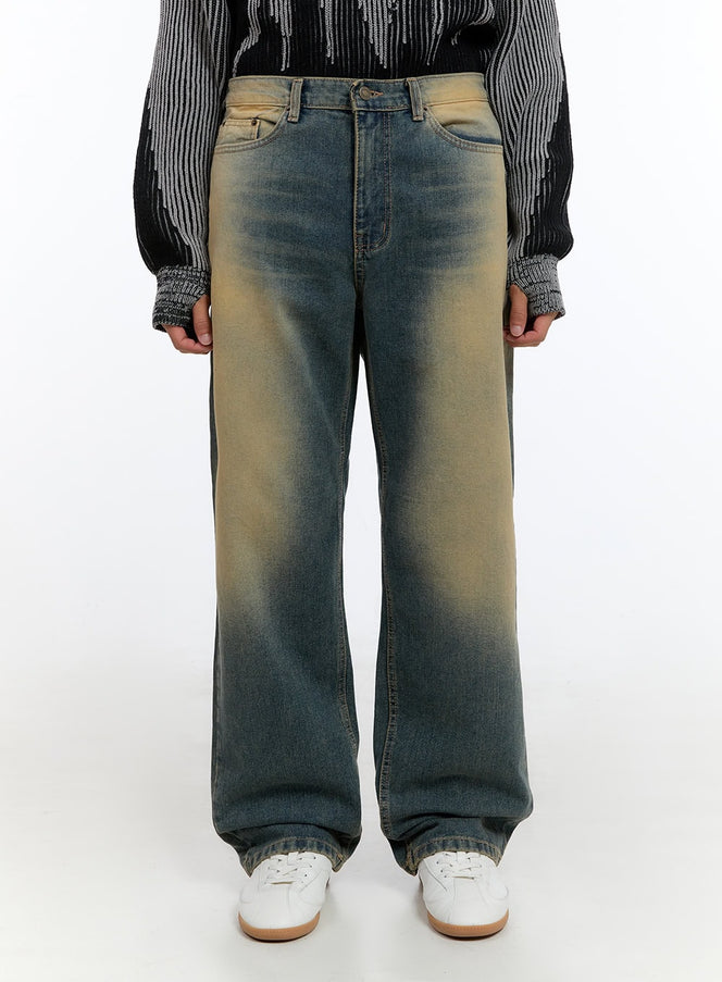 mens-yellow-denim-wide-leg-jeans-is413 / Blue