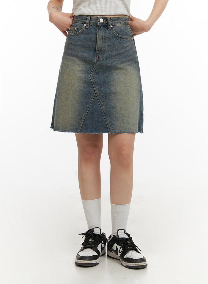 a-line-washed-denim-mini-skirt-iy410 / Blue