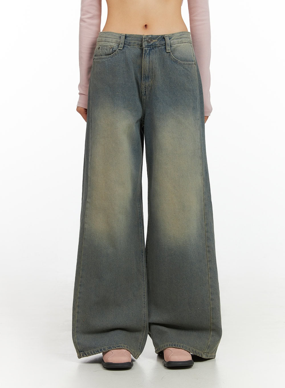 Inez Washed Denim Wide Leg Jeans IS427 in Blue, size L