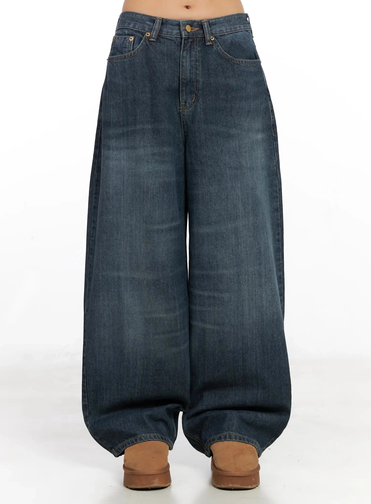 Regina Contrast Stitch Baggy Jeans IN528 in Blue, size L