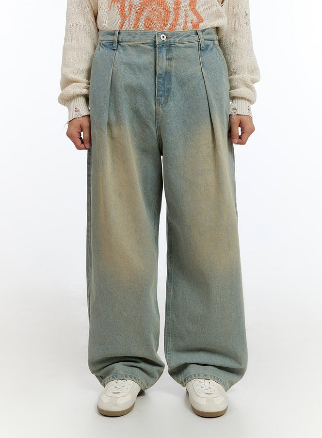 mens-washed-cotton-wide-fit-jeans-is412 / Blue