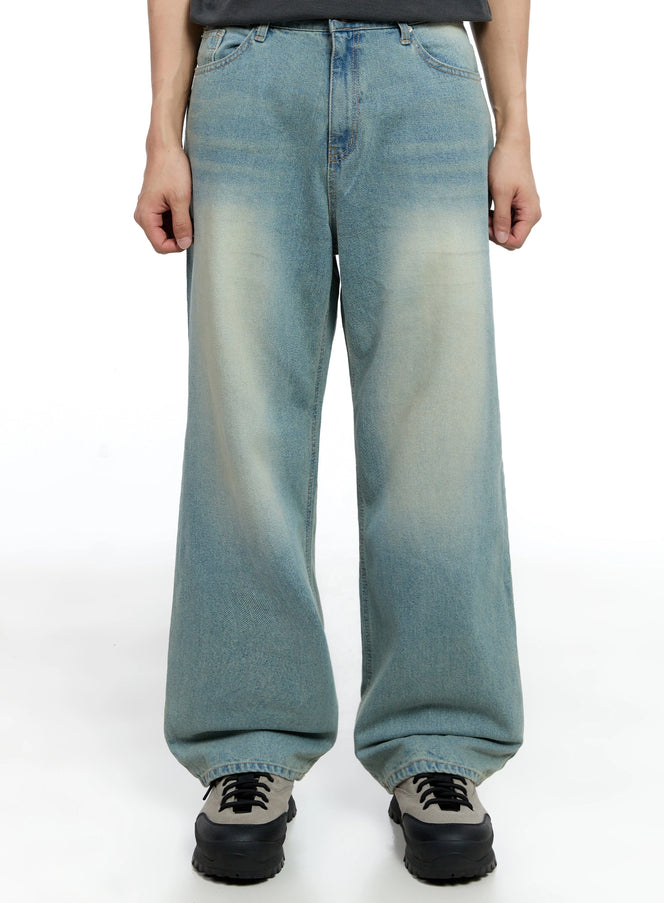 Men's Light-Wash Baggy  Jeans IG520 in Blue, size L