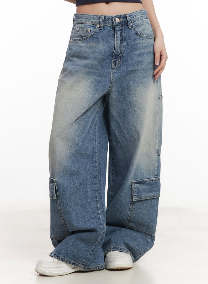 heather-cargo-washed-wide-leg-jeans-im528 / Blue