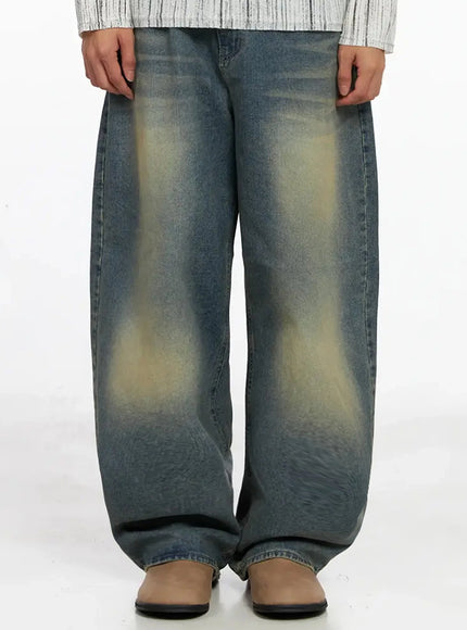 mens-classic-blue-washed-wide-leg-jeans-io516 / Blue