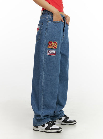 stitched-lettering-baggy-jeans-iu412 / Blue