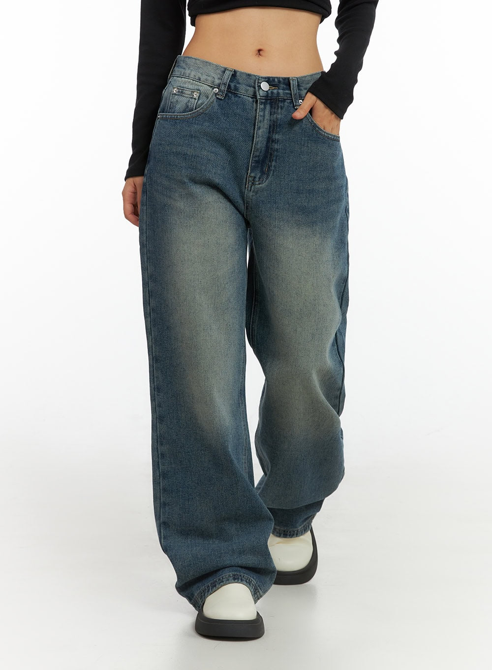 cassie-washed-wide-leg-jeans-is402 / Blue