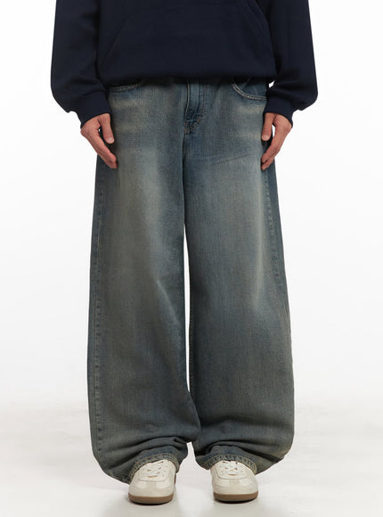 mens-washed-wide-fit-jeans-ia511 / Blue