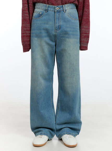 mens-wide-leg-washed-jeans-ig416 / Blue