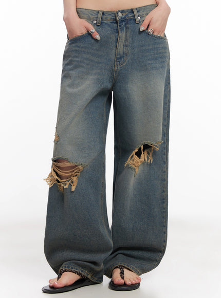 jeemin-vintage-distressed-wide-leg-denim-jeans-ic503 / Blue