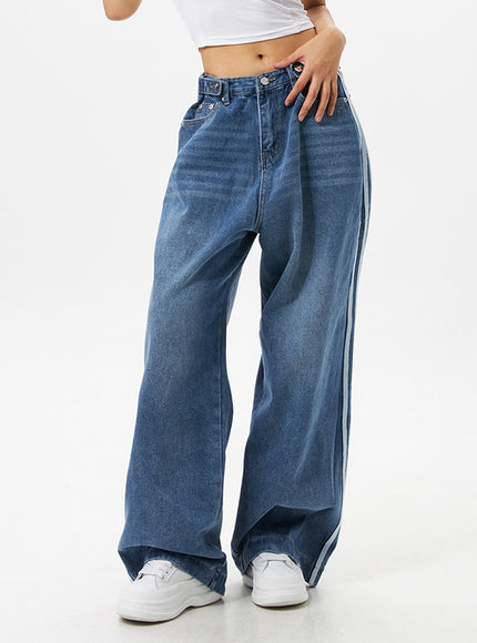 side-stripe-wash-wide-leg-jeans-io326 / Blue