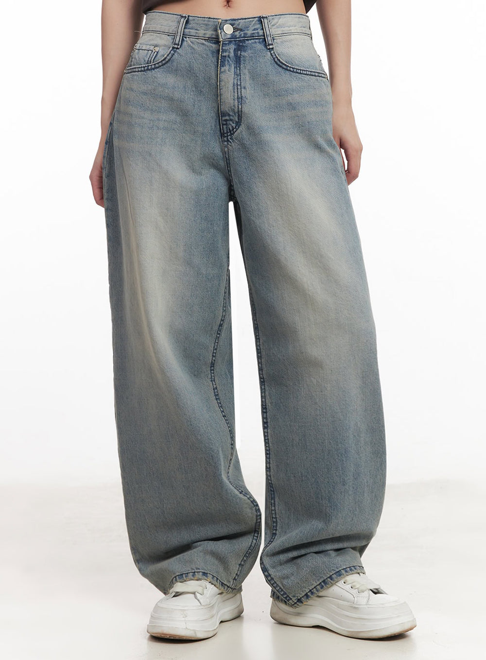 Casey Washed Baggy Jeans IM528 in Blue, size L