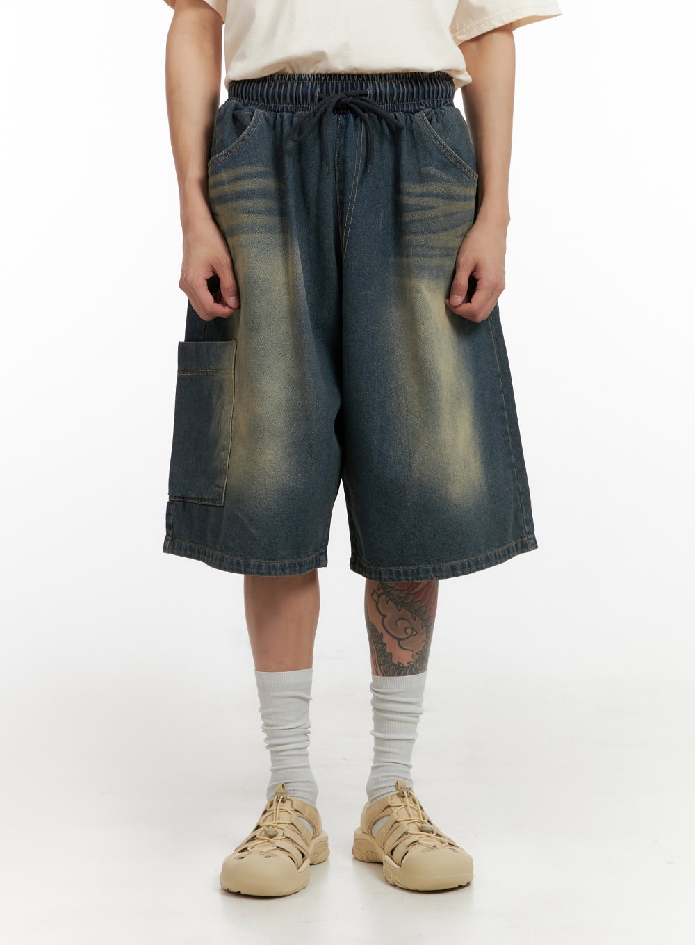 Men's Denim Washed Shorts (Blue) IL404 in Blue, size M/L