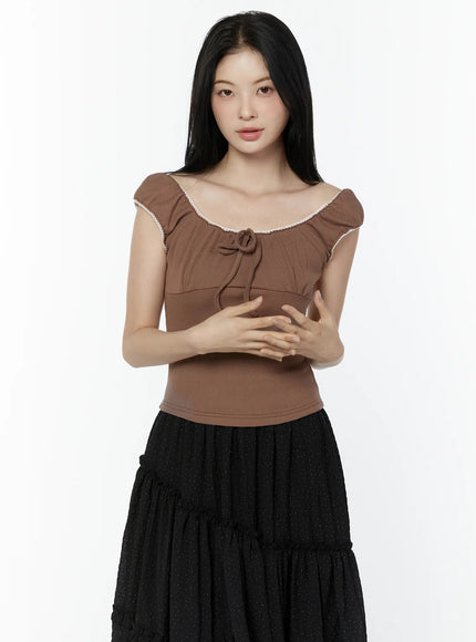 lace-trim-sleeveless-top-iu505 / Brown