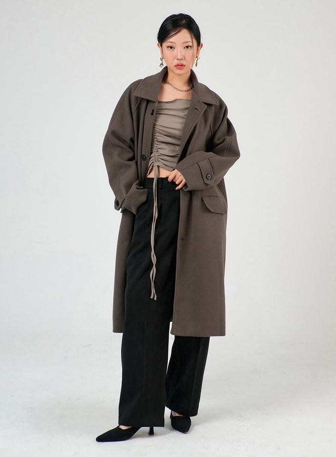 wide-collar-buttoned-trench-coat-ij403 / Brown