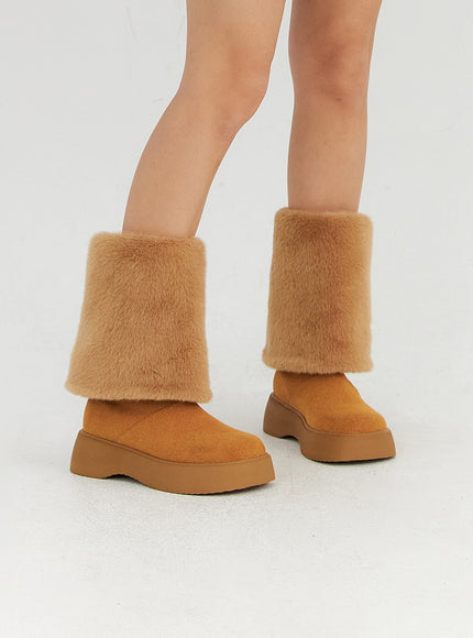 suede-faux-fur-midi-boots-cn315 / Brown