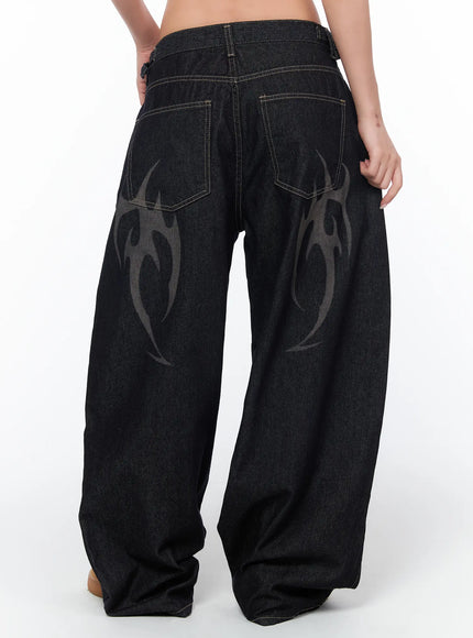 aitana-eco-print-wide-leg-raw-denim-jeans-ca515 / Dark blue