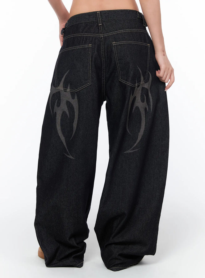 aitana-eco-print-wide-leg-raw-denim-jeans-ca515 / Dark blue