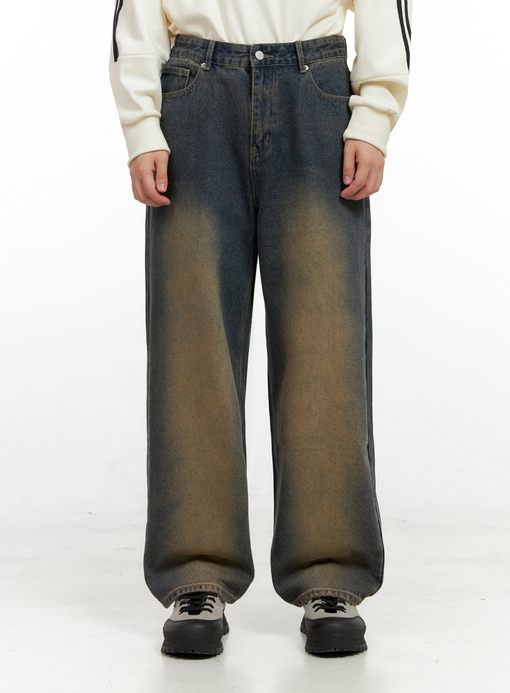 mens-cotton-washed-wide-leg-jeans-in422 / Dark blue