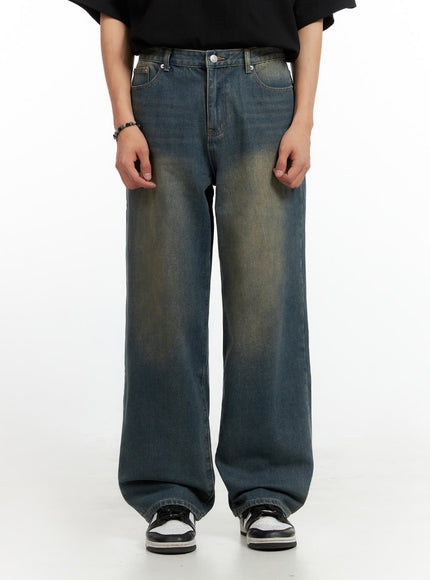 mens-vintage-washed-loose-fit-jeans-dark-blue-ig402 / Dark blue