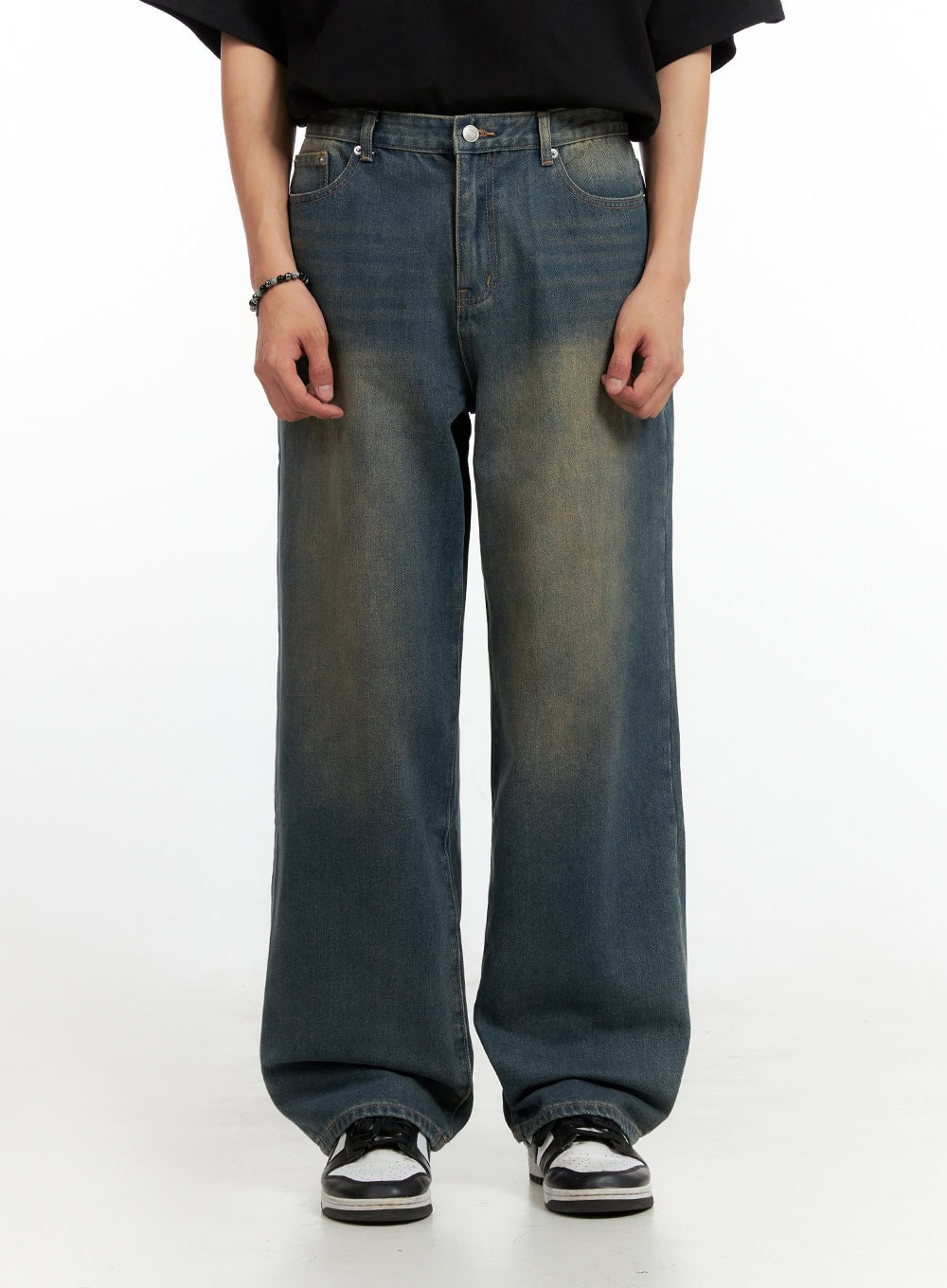 Men's Vintage Washed Loose Fit Jeans (Dark Blue) IG402 in Dark blue, size L