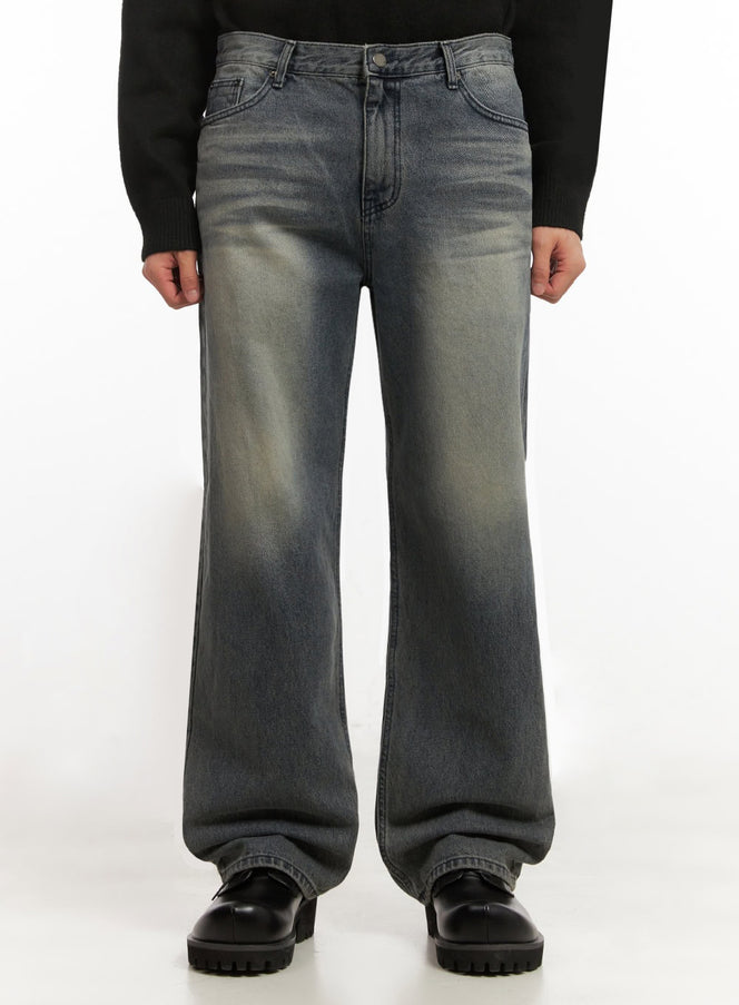 Men's Washed Straight-Leg Denim Jeans ID431 in Dark blue, size 2XL